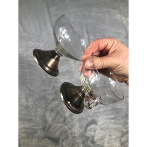 Sterling weighted etched glass sugar cups